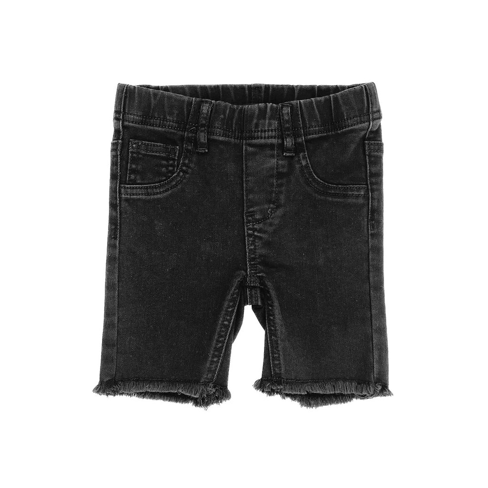 Kids Black Denim Pull-On Shorts with Frayed Hem